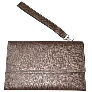 ZARA Brown Faux Leather Wristlet Wallet Clutch EUC